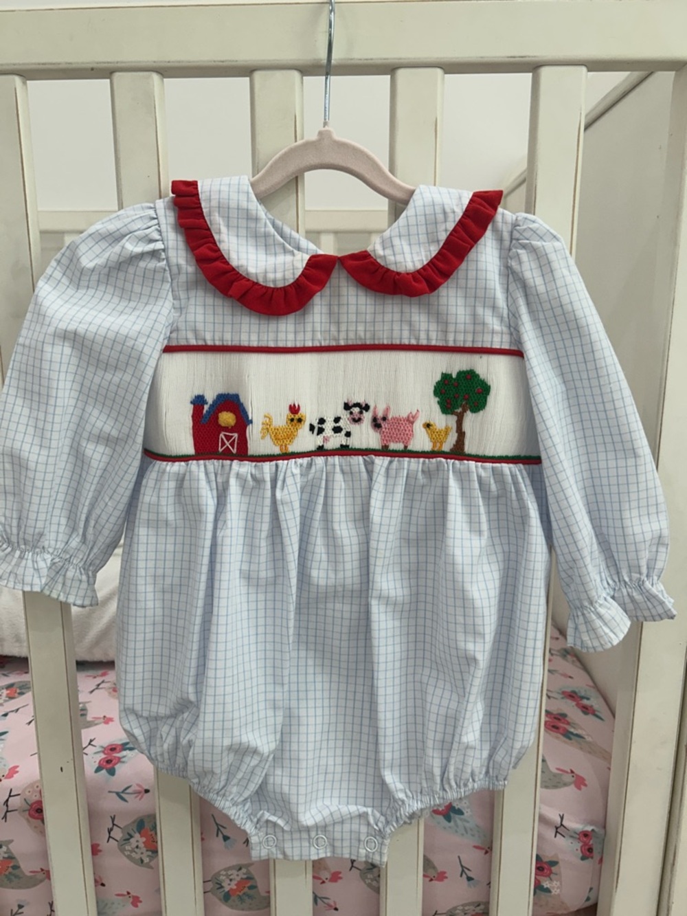 Stitchy Fish Smocked Farm Animal One-Piece Bodysuit